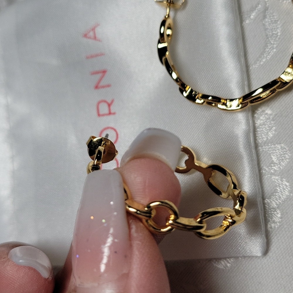 Adornia 14KGP Chain Link Hoop Earrings - Picture 2 of 5
